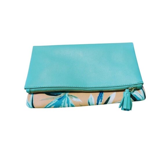 Rachel Pally Reversible Foldover Clutch Bag Coral Mint Floral Print Tassel Zip - Picture 4 of 5
